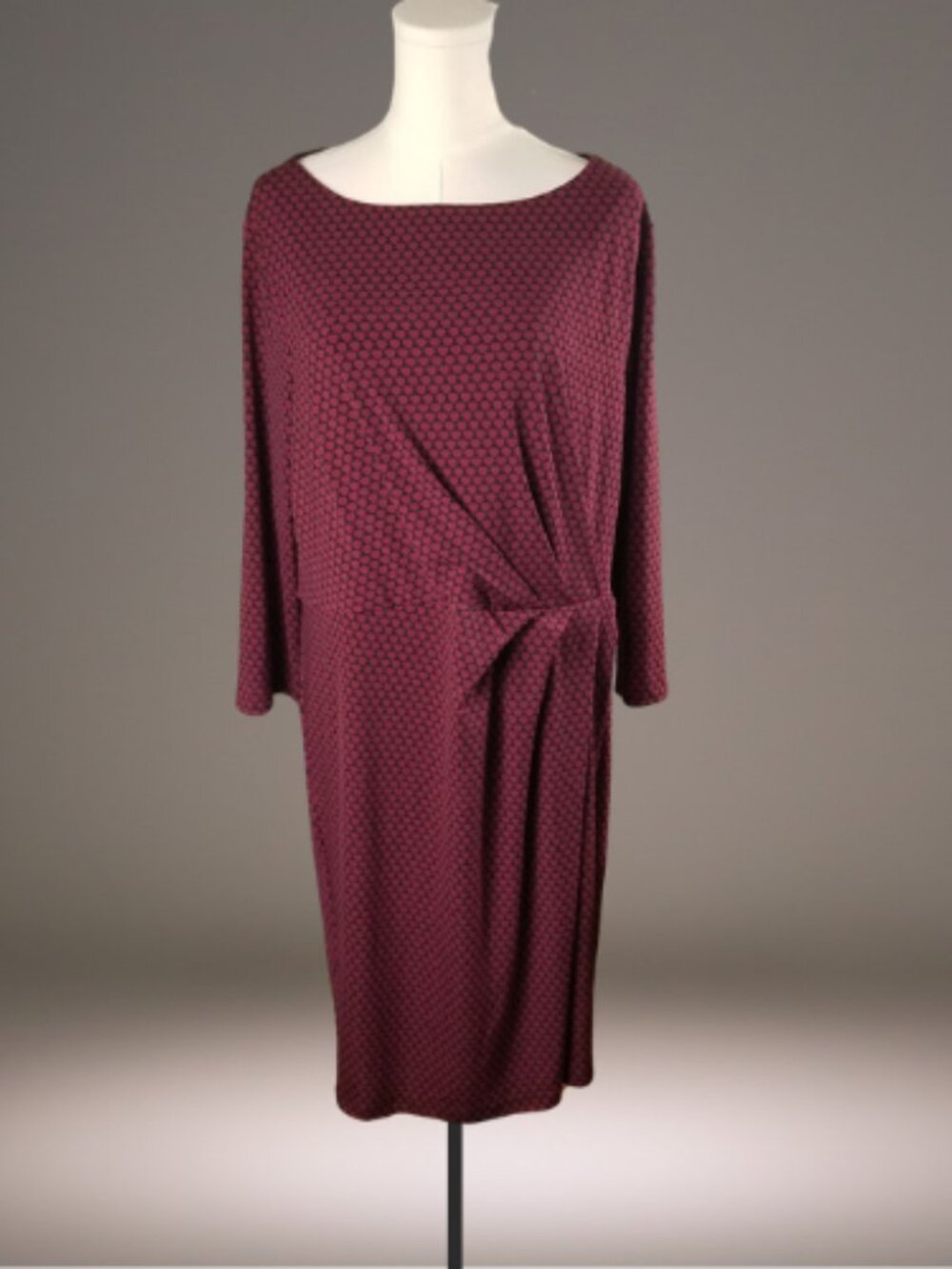 Ann Taylor Womens XL Burgundy Black Geometric Side Tie Midi Dress NWT